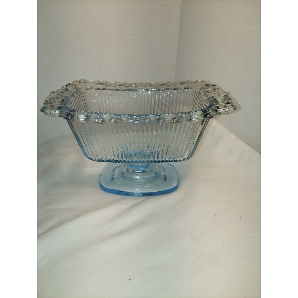 Indiana Glass Candy Dish Blue Open Lace Designed